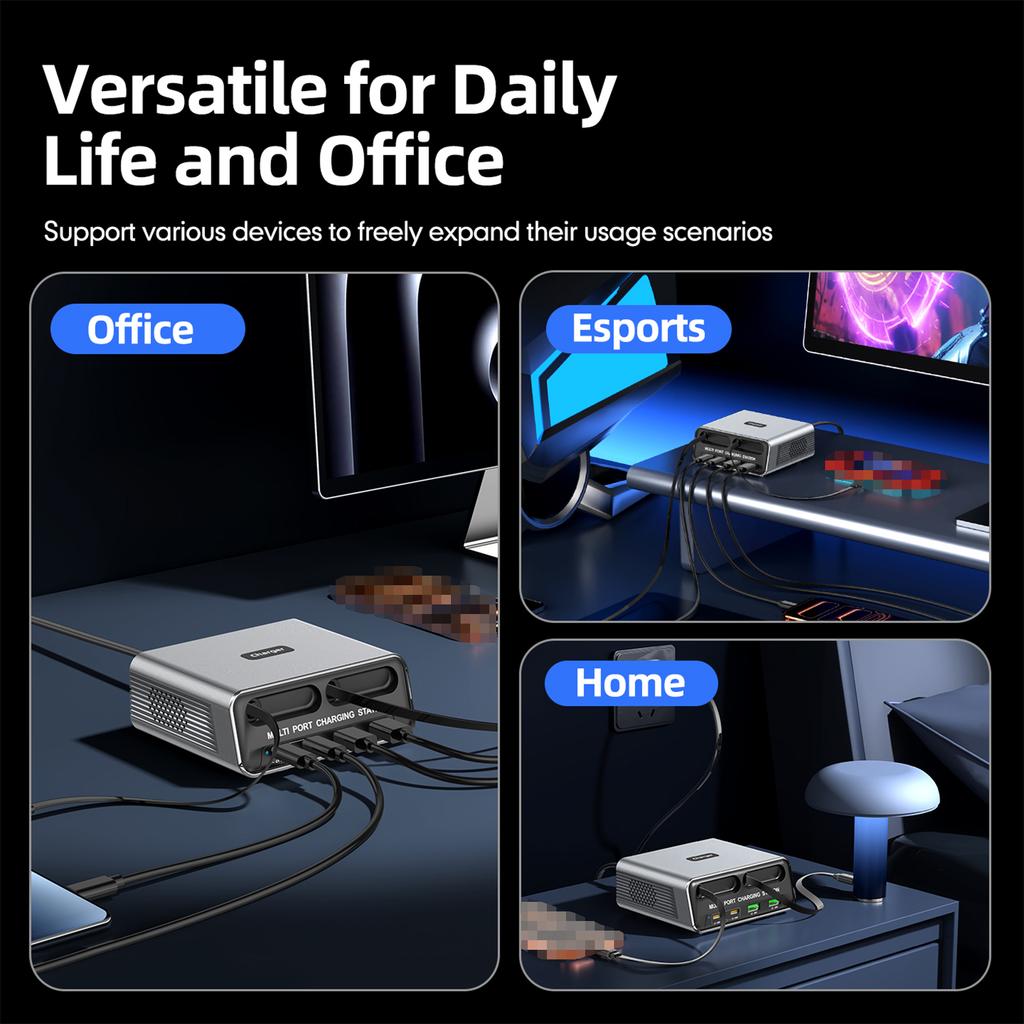 6 Port Desktop Charger with High Definition Display Portable Charging Station for Travel EU Plug