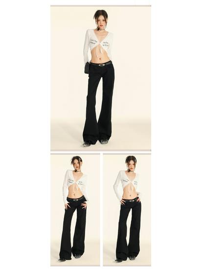Women's Retro Black Low-Rise Micro-Flare Jeans - Autumn/Winter 2024 Collection