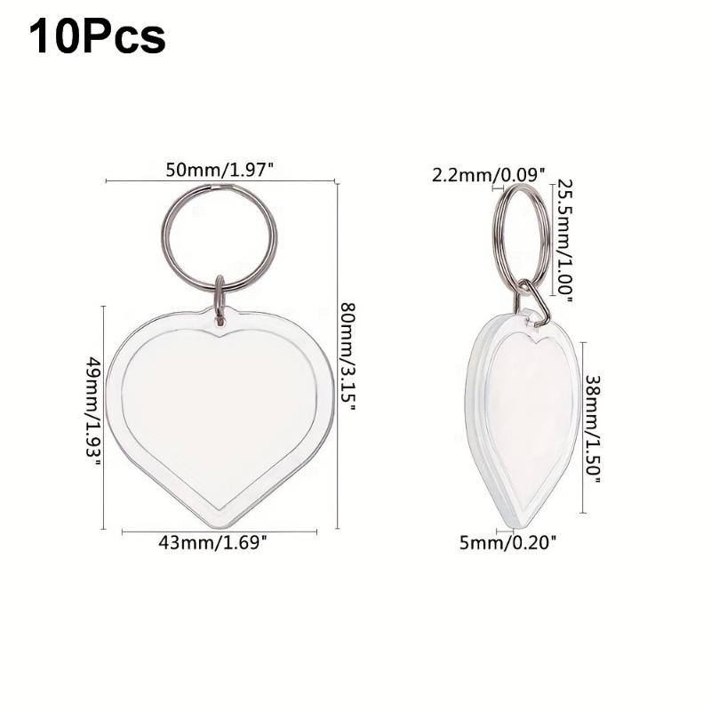 

10Pc Acrylic Photo Frame Keychain Clear Picture Insert Blank Keyrings For Double-Sided Photos Diy Supplies A2