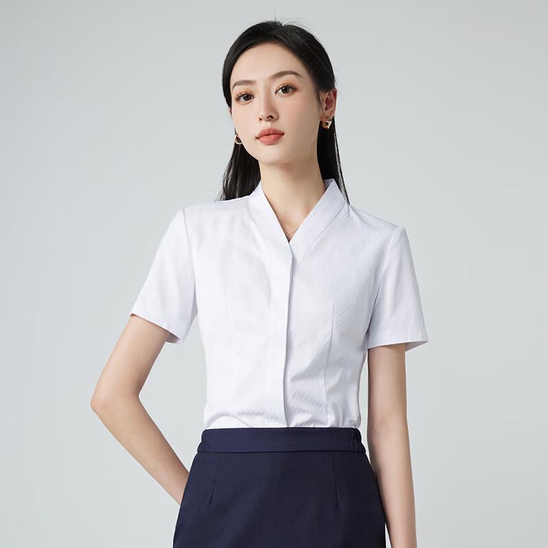 Women's Professional V-neck Short Sleeve Textured Shirt