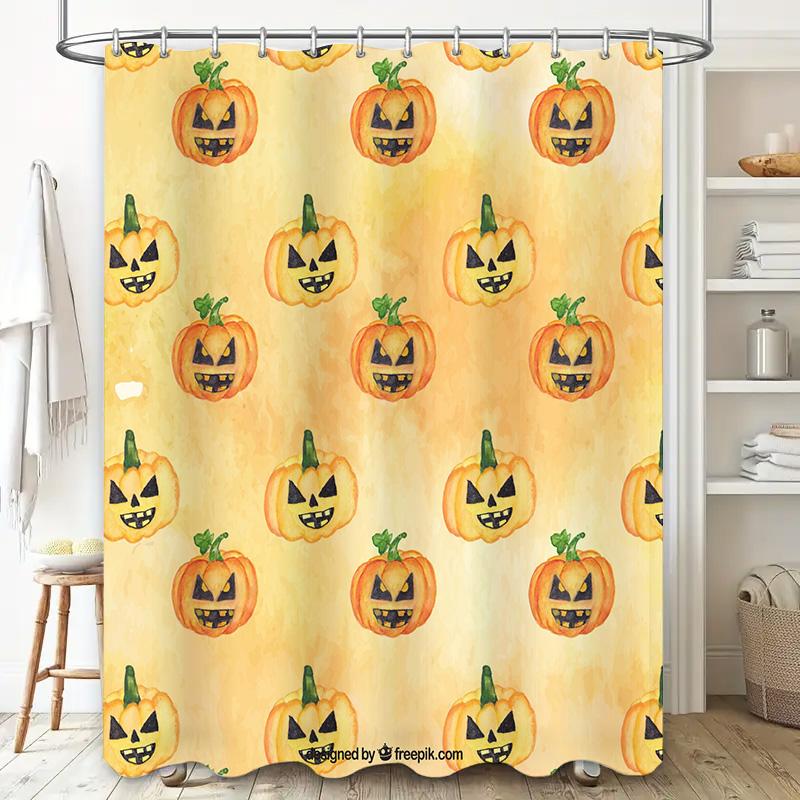 Halloween Pumpkin Shower Curtain Watercolor Print Waterproof Fabric Decorative Bath Mat Bathroom Accessories Set 72 x 72 inches/