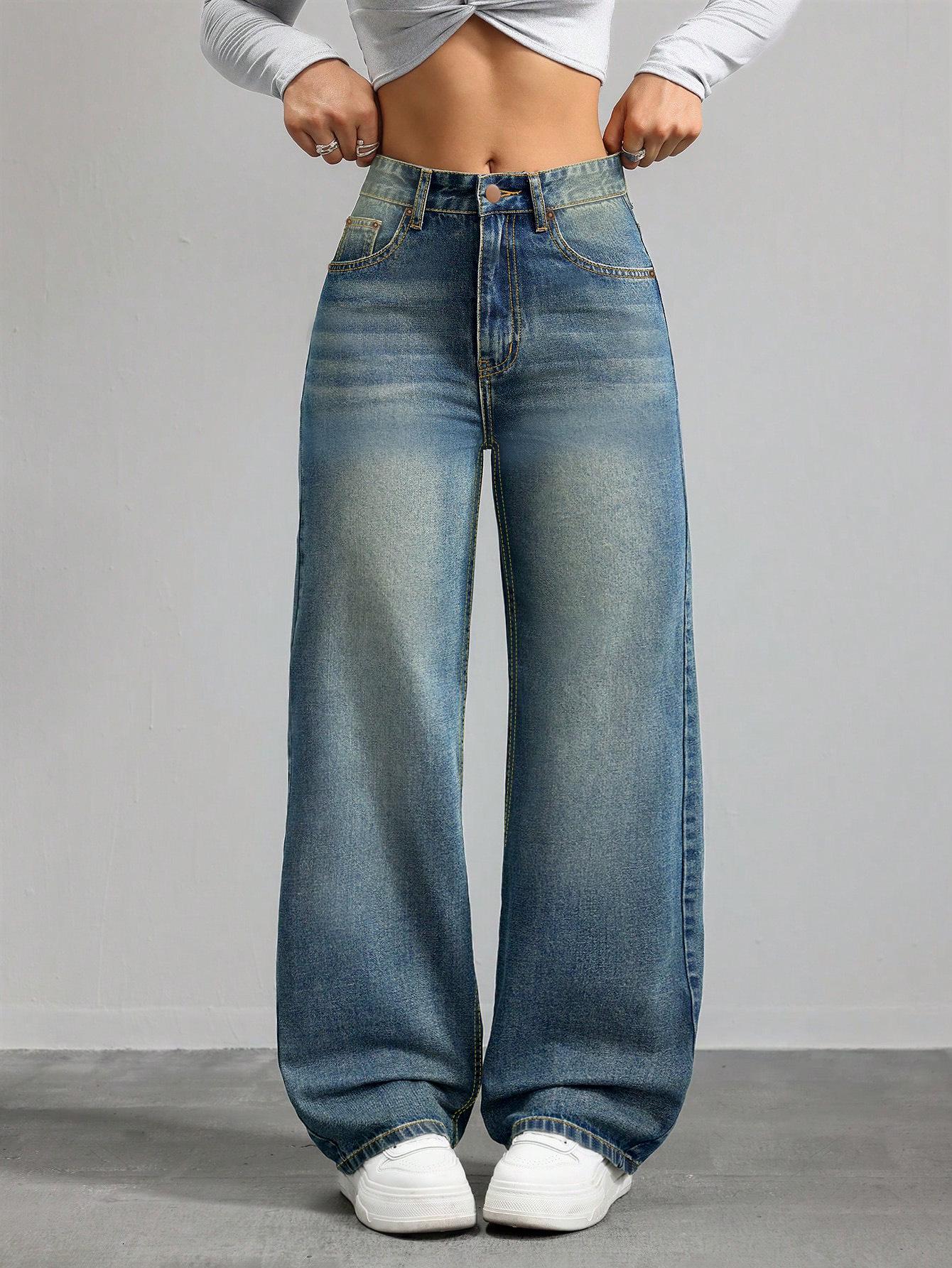 Retro Blue Loose Straight-Leg Women s Jeans - Spring & Summer Collection Small синий