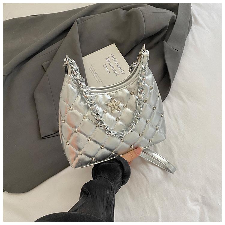 Rhombus Chain Bag Women's 2025 Summer New Niche Casual Messenger Bag High Value Foreign Shoulder Tote Bag