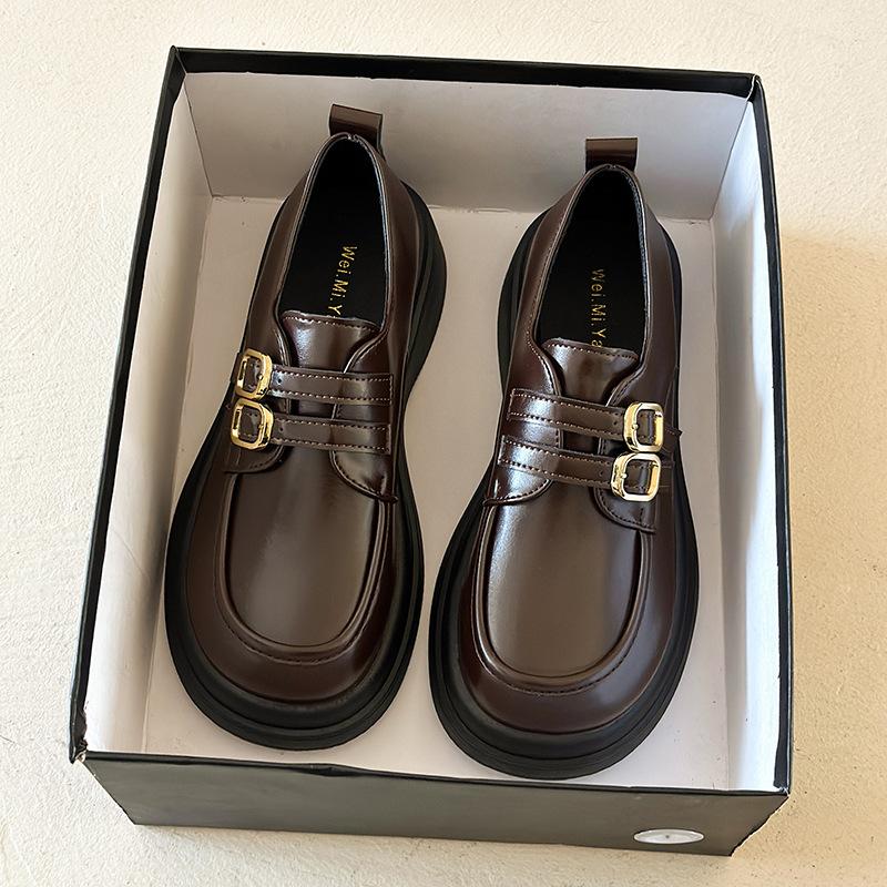 

Platform British style small leather shoes women s 2025 new autumn and winter velvet loafers one-pedal single shoes Mary Jane women s shoes 35 коричневый