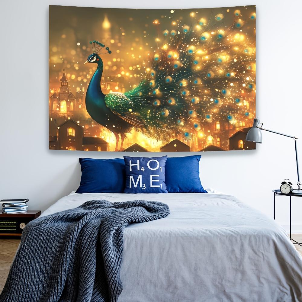 1pc Glam Peacock with Starlight Print Wall Tapestry, Polyester, No Feathers, Electricity-Free, Versatile for Living Room, Bedroo 100X70CM