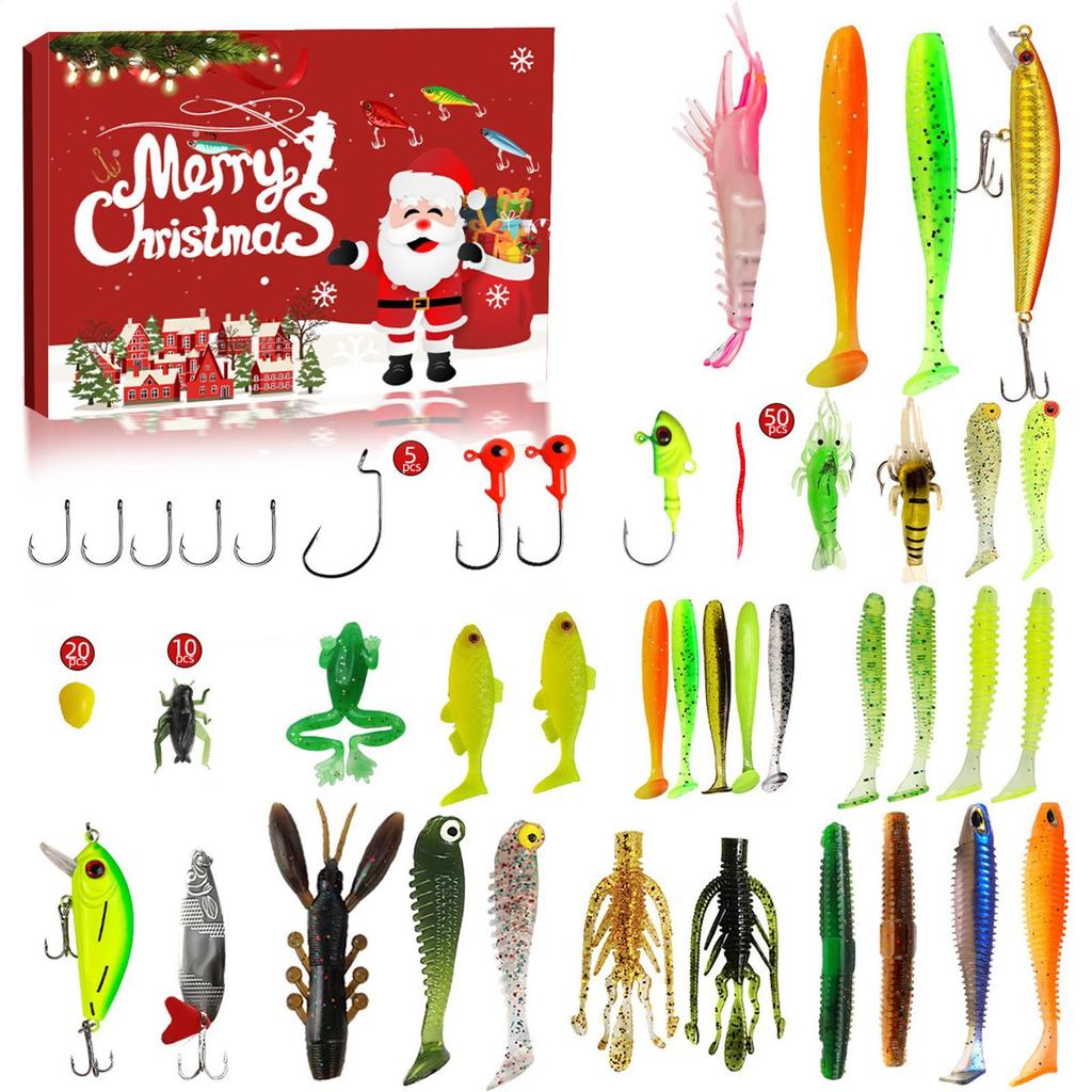 Fishing Advent Countdown Calendar 24 Days Christmas Fishing Lures Countdown Set Tackle Bait Lures Saltwater Freshwater Gear For