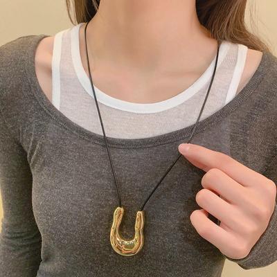 U-shaped Metal Necklace for Women's Long Rope Sweater Chain Accessories