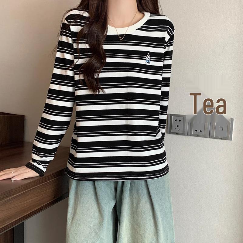 

Женская ретро-футболка в полоску из чистого хлопка с длинным рукавом - издание весна/осень 2025 XL (65-73kg)