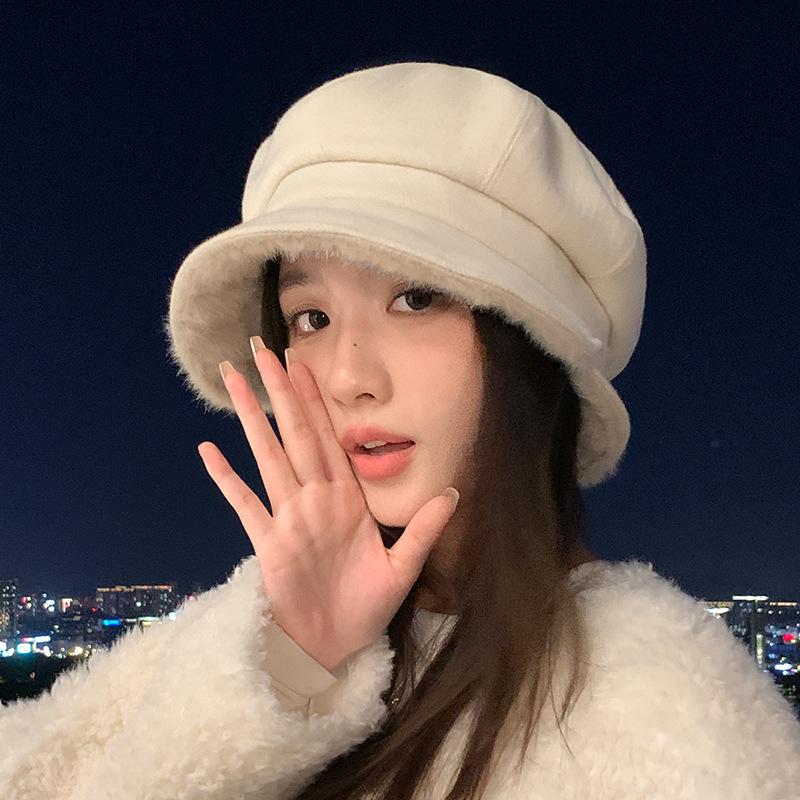 Winter Hat Women's High-end Fleece Thickened Octagonal Hat Fashion Versatile Beret Warm Painter Hat