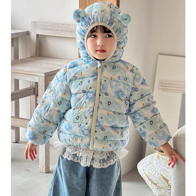 Mode Mädchen warme baumwollgepolsterte Kleidung koreanischer Stil Winter Baby Mädchen verdickte kurze baumwollgepolsterte Jacke Kinder Herbst niedliche Mäntel mit Blumendruck