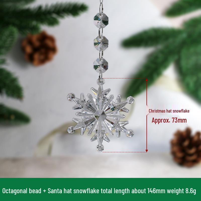 Transparent Acrylic Snowflake Ornament Set with Crystal Bead Strings for Christmas Tree Decoration