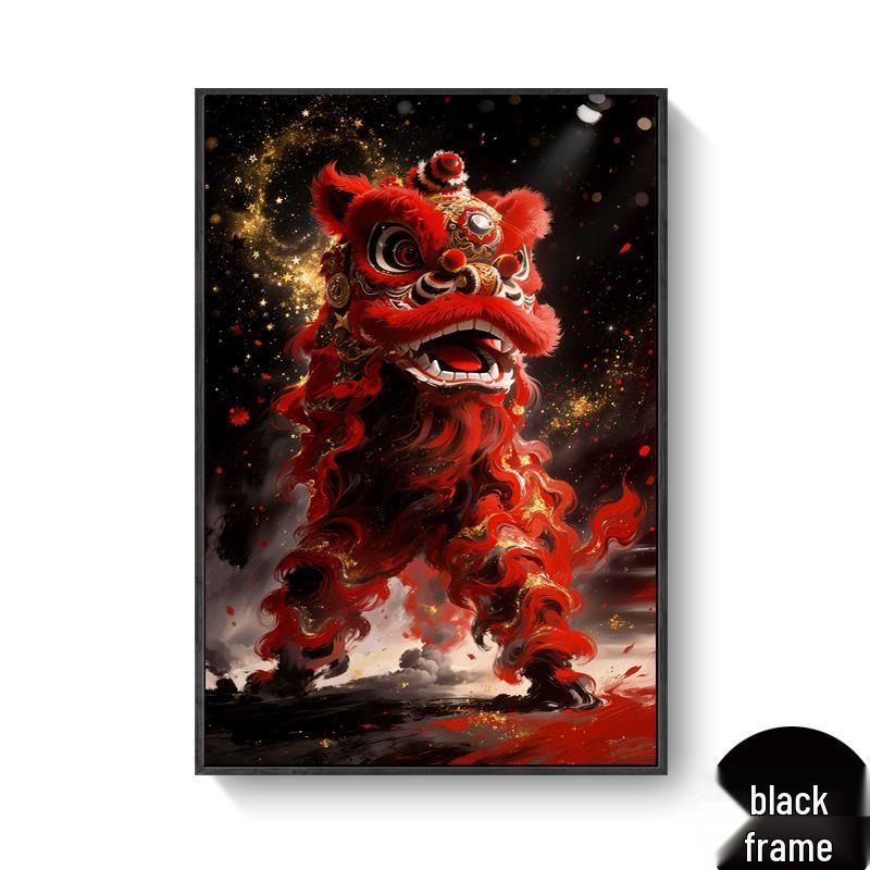 Chinese Festival Lion Dance Decorative Wall Art: Oil Canvas Mural