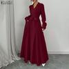 ZANZEA Damen Revers Elegant Langarm Lässig A-Linie Langes Kleid