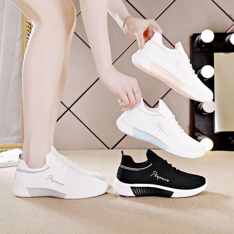 Women's Fly-woven Sneakers Comfortable Breathable Soft-soled Shoes Autumn New Light Mouth Lightweight Running Shoes Little White Shoes