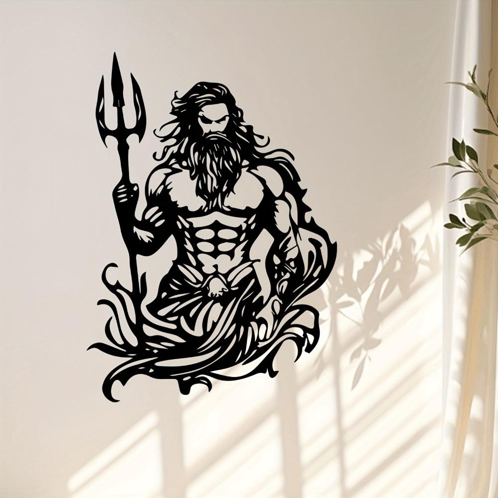 Wrought Iron Poseidon Trident Wall Art, Metal Sculpture for Home Outdoor Garden Decor, Mythological Gift for Christmas Thanksgiving