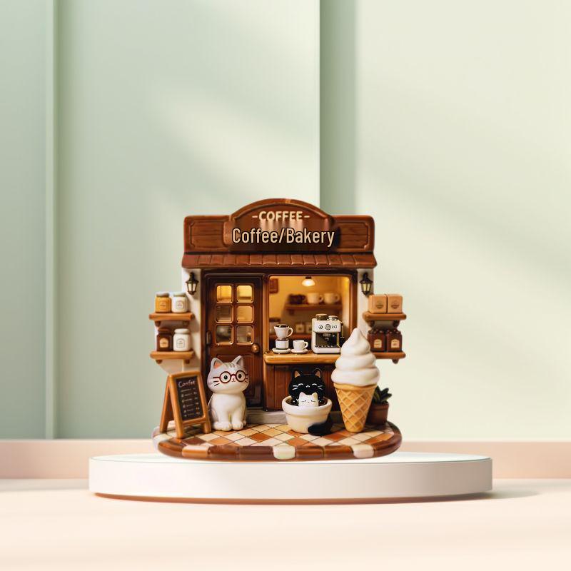 Cat Cafe Cabin Resin 3D Refrigerator Magnet - Unique Souvenir Toy