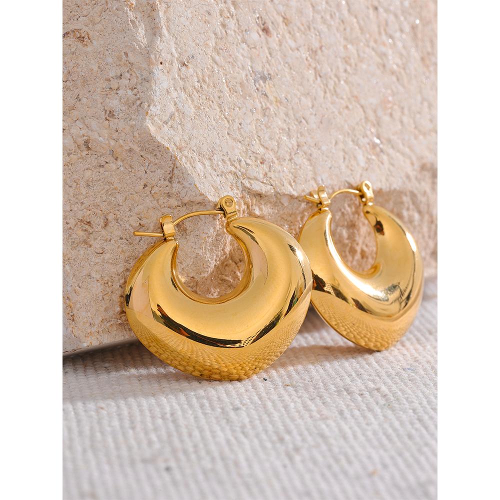 Yhpup Rust Proof Stainless Steel Geometric Chunky Unusual Hoop Earrings for Women Gold Color PVD Texture Charm Stylish Jewelry