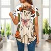 Womens Plus Size Short Sleeve Top Stationery Book Pencil Print Irregular Pointed Hem Summer Casual Blouse
