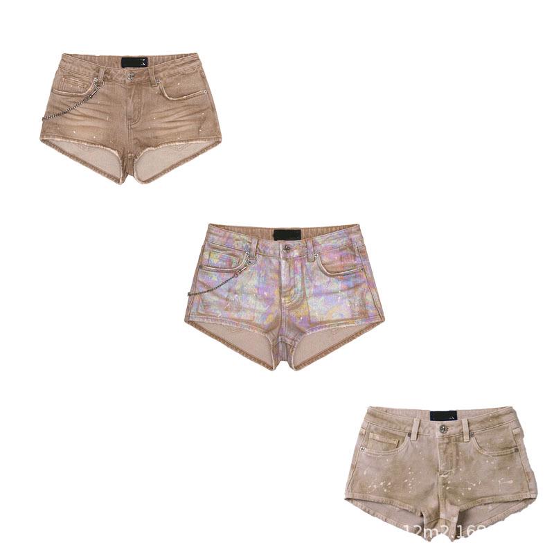 

SK Wild Continent Iridescent Elastic Low-Rise Denim Shorts (Handmade) - 25 Summer Small