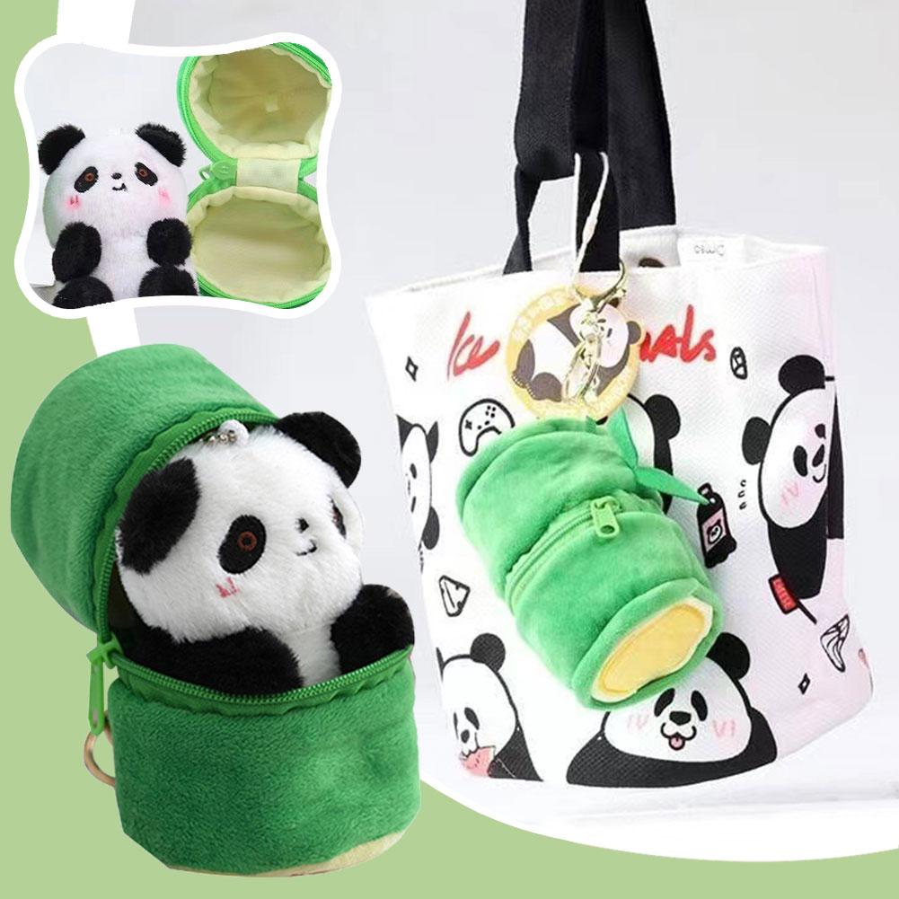Plush Panda Bamboo Tube Keychain Cartoon Panda Doll And Bamboo Tube Keyrings Pendants Lovely Panda Doll Key Chain Hanging