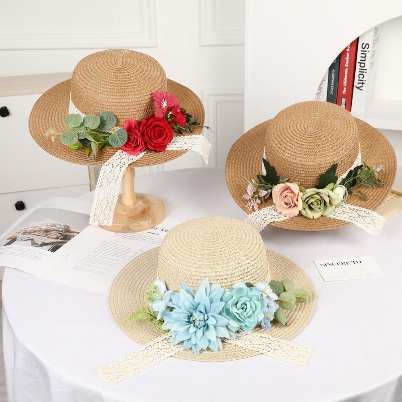 DIY Handmade Straw Hat Straw Shade Floral Fashion Shade Hat Leisure Activities Heavy Industry Flat Top Gift Hat