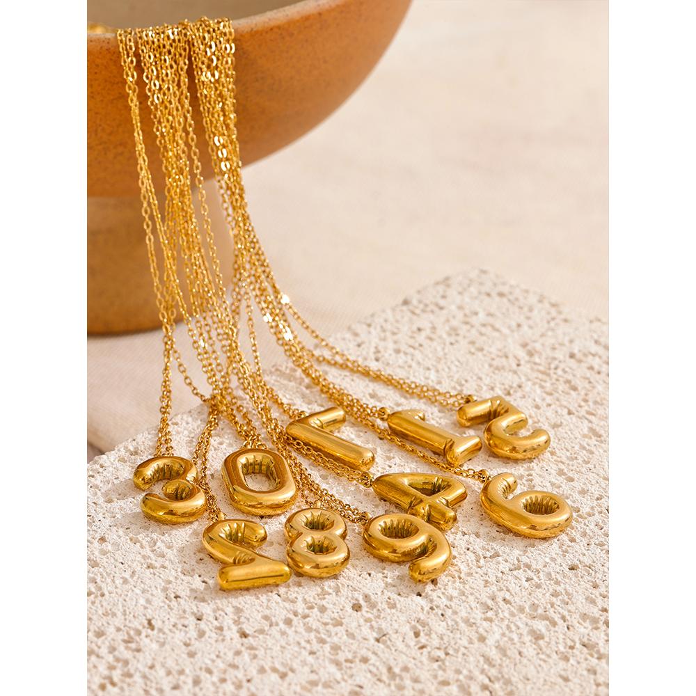 Yhpup Wholesale Stainless Steel Thick Numeral Pendant Necklace PVD Plate Water Resistant Metal Trendy Versatile Jewelry