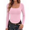 Women's Long Sleeve Square Neck Fitted Blouse Fashion Top