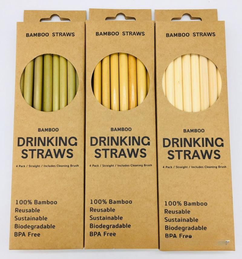12Pcs Reusable Bamboo Straws Eco-friendly Bar Party Drinking Straw with Cleaning Brush Natural Bamboo Cocktail Straws boba tea