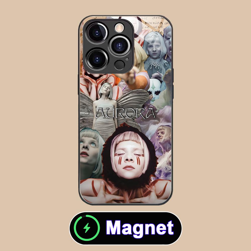 Aurora Aksnes Glass MagSafe Mobile Phone Case for iPhone 17 16 15 14 13 12 11 Air Pro Max Plus Mini Colorful Cover