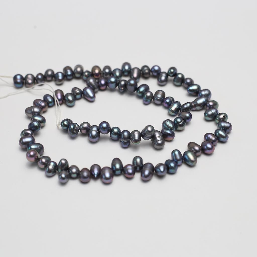 1String, Black Natural Freshwater Pearls, Handmade Top Sided Drilled Hole Pearl Beads for Jewelry Making DIY Crafts (Beads 5-6mm, Length 36cm)