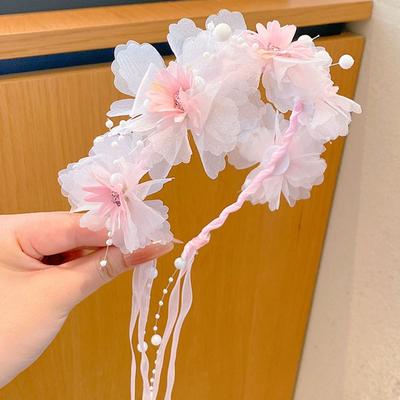 Sweet Children Flower Headband Floral Garland Hair Hoop Hanfu Headdress Hair Accessories Elegant Floral Crown Hairband Cosplay