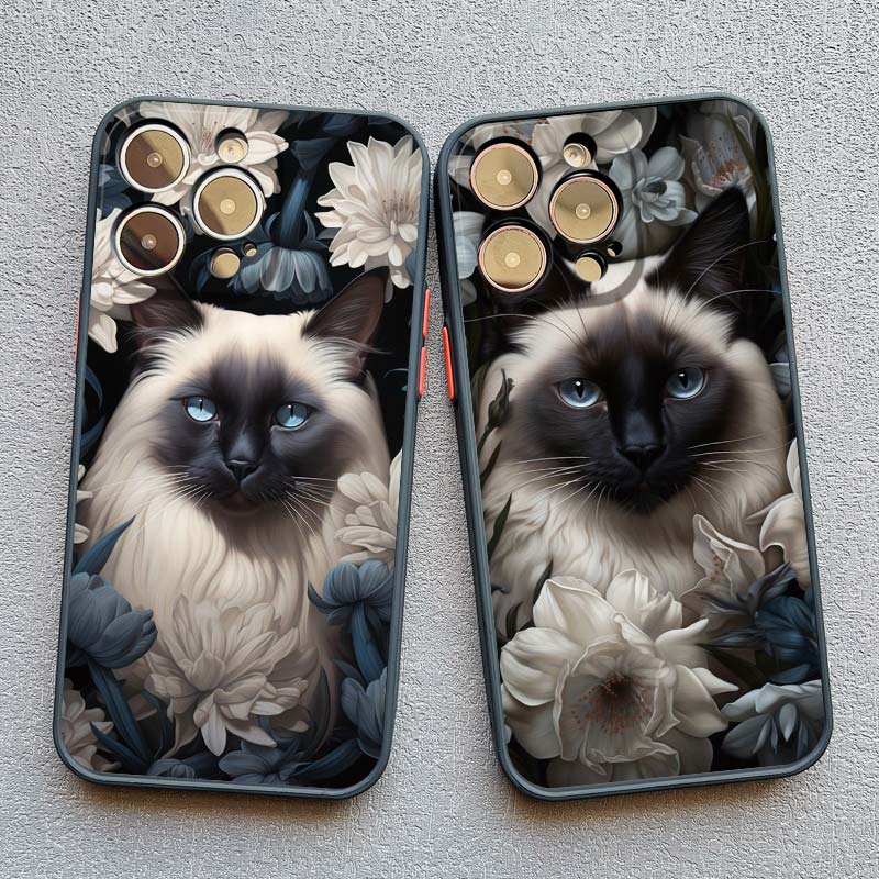 Art Painting Rose Cat Phone Case For iphone 15 14 Plus Pro Max 13 12 Mini 11 Pro MAX XS X XR 8 7 SE 2020 Shockproof Shell Cover