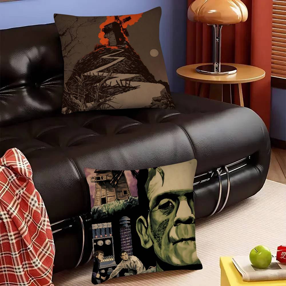 Horror Frankenstein Monsters Movie Character  Pillow Case Square Pillow Bedroom Sofa Leisure Car Living Room Home Decoration
