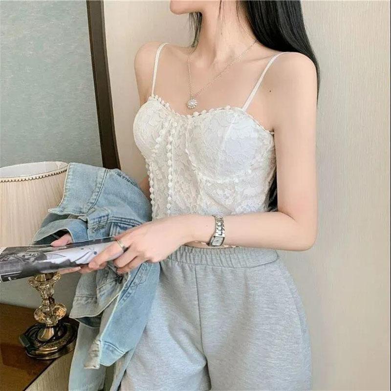 Lace Embroidery Flower Elastic Back One-Piece Tank Tops Crop Tops Women Thin Camis Wrap Chest Tube Top Summer Thin Top