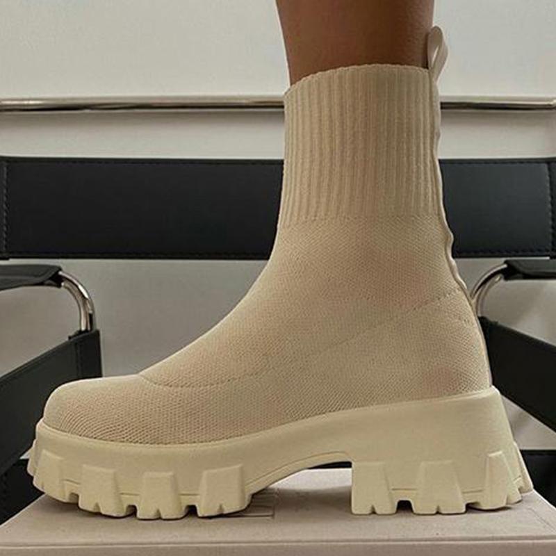 Fashion Women Boots Short Knitting Platform Boots Autumn Winter Shoes For Women Ankle Boots Heels White Winter Botas Mujer