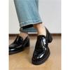 Silent sole British style round head loafers women's thick heel medium heel single shoes commuter small leather shoes black