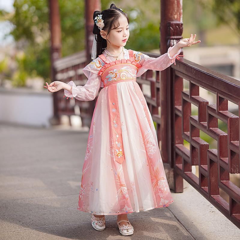Dívka Hanfu starověký kostým děti Čínský styl holčičí šaty Tang šaty princezna sukně národní kroj děti