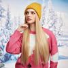 ALAN Hat Wigs Cap Long BLonde Straight Wig Connect Winter Knitted Beanie Hat Heat Resistant Hair Pieces Hair Extensions