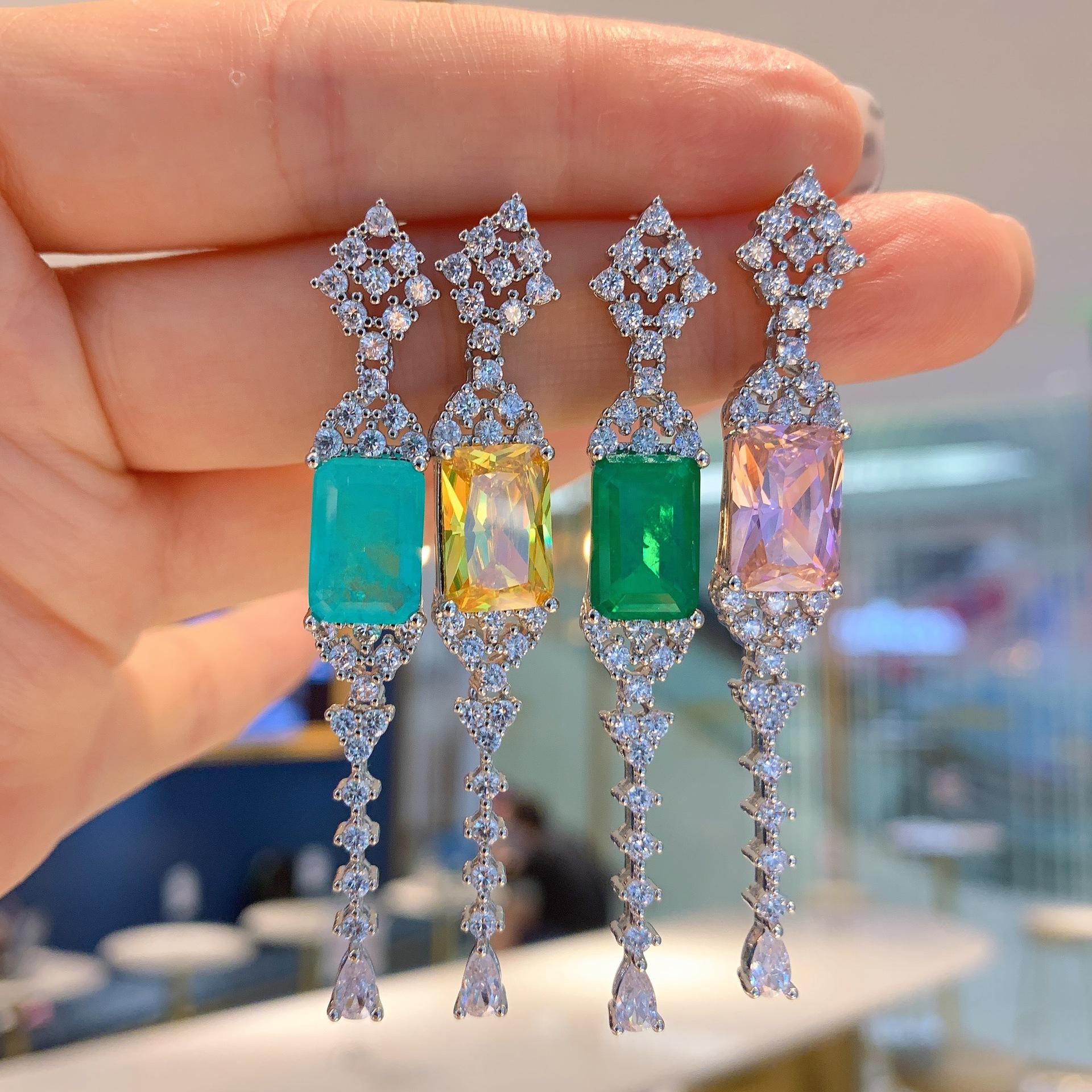 

Серебряная игла Huayei S925, бахрома из цветного циркона, длинная огранка Параиба. розовый