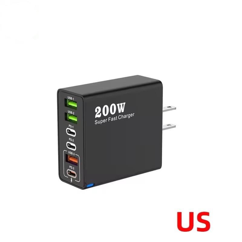 200W Super Fast Charging 6 Port USB C Charger PD3.0 USB C Type C Mobile Phone Charger For iPhone 16 Samsung ipad