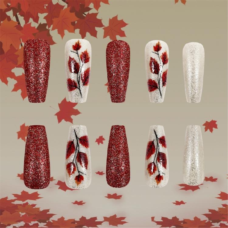 Thanksgiving Press On Nail Maple Leaf Designed False Nail Acrylic Nail Full Cover Stick On Nail 24pcs for Festive