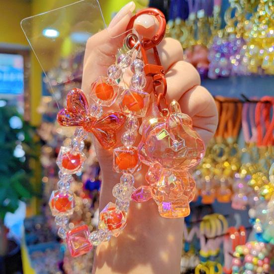 Beaded Keychain Macaron Color Beads Sparkling Mobile Phone Chain Bag Hanger with Transparent Colorful Pendants Anti-Lost Charm Accessories