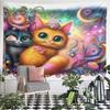 Colorful Fantasy Cats with Cosmic Background Pattern Wall Hanging Tapestry Decorative Tapestry Home Decor for Bedroom and Living Room
