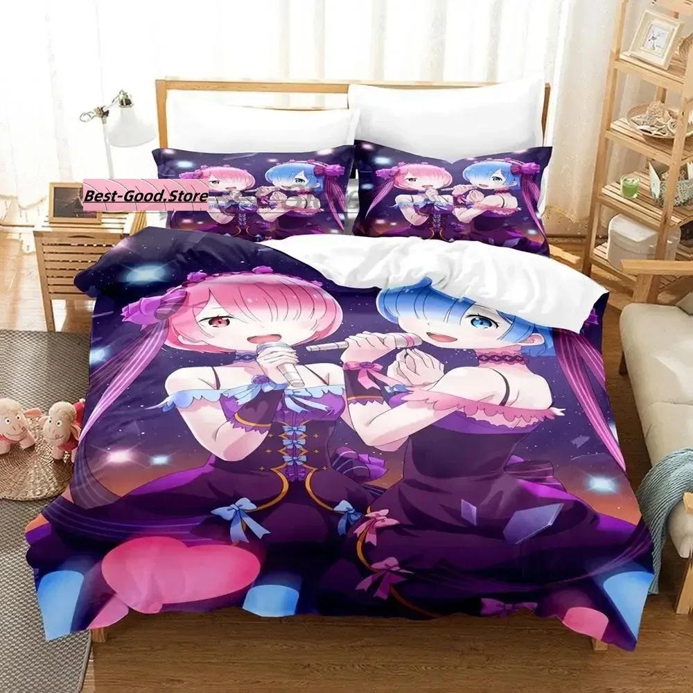 Re Zero Bedding Set Single Twin Full Queen King Size Bed Set Aldult Kid Bedroom Duvetcover Sets 3D Print Anime Bed Sheet Set