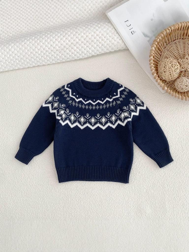 New Unisex Fair Isle Jacquard Sweater for Boys - 100% Pure Cotton Knitwear, Autumn/Winter Style, Casual Children's Clothing.