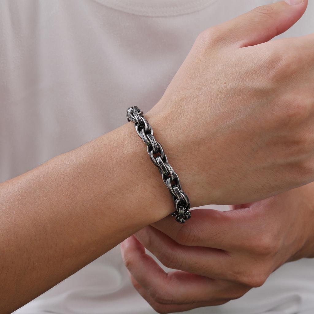 Chunky Twisted Chain Bracelets for Men Boys,Stainless Steel Antique Grey Handmade Wristband,Rock Punk Jewelry Gifts