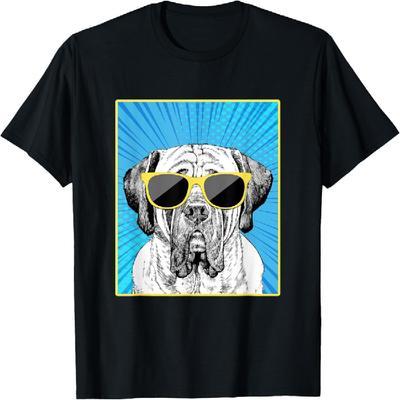 English Mastiff Portrait Pop Art Dog with Sunglasses T-Shirt