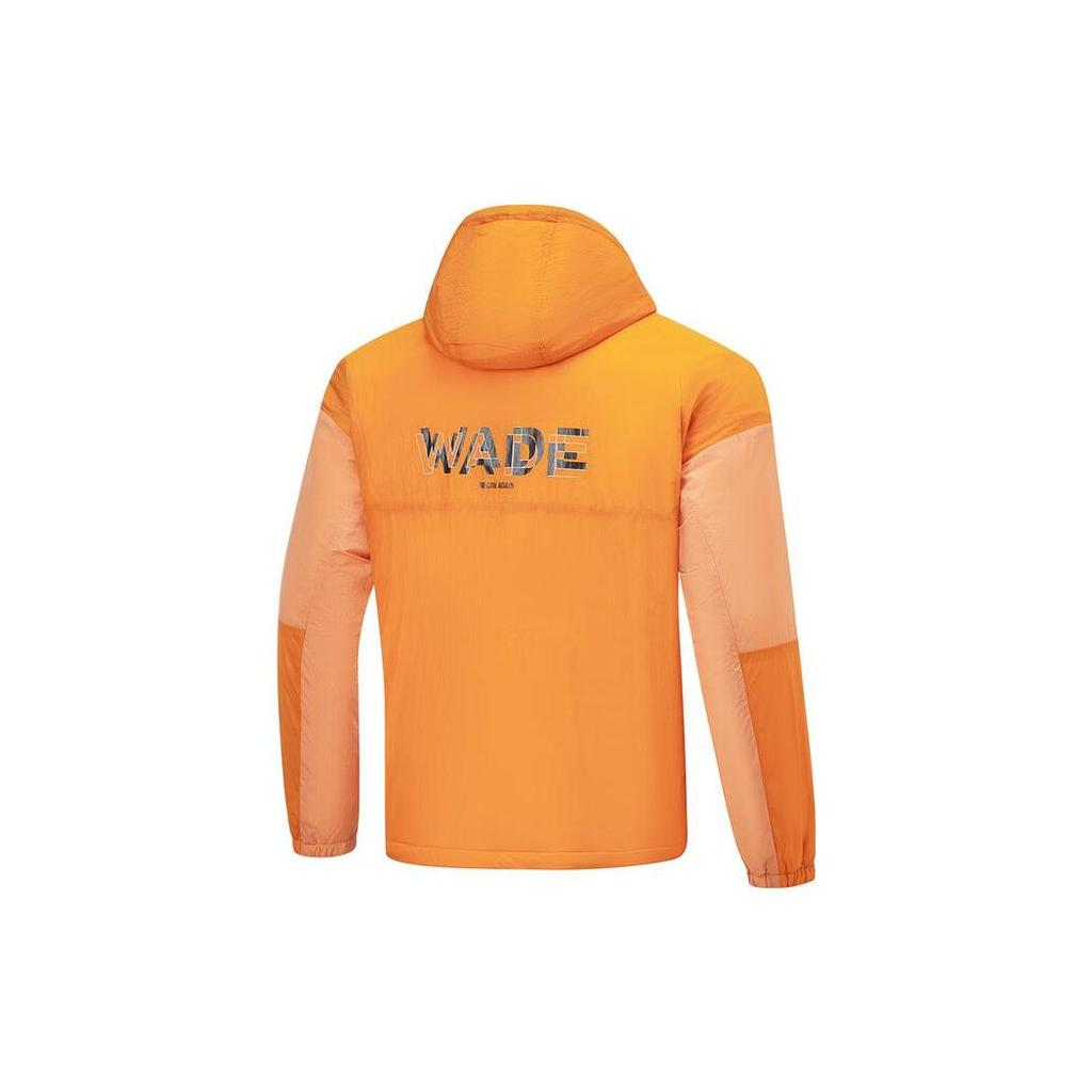 Li Ning Wade Series Color Block Hooded Short Pullover Cotton Jacket Men Jacket Autumn-Orange Sweet-Orange AJMT103-3