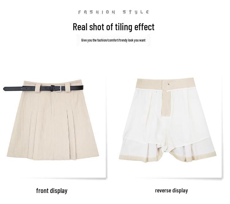 Women's High Waist Khaki Corduroy A-Line Mini Skirt - Petite Slimming Pleated Design for Autumn/Winter 2024