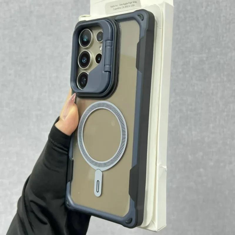 Militärpanzer für Magsafe Hülle für Samsung Galaxy S25 Ultra S24 Plus S25 Edge Kabelloses Laden Stoßfest Hartes Defender Cover